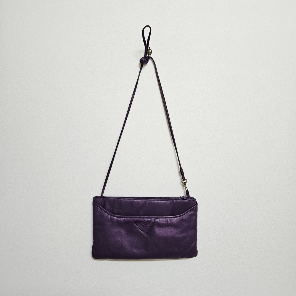 Vintage 80s Albi Purple Leather Purse Rectangular Thin Strap Crossbody Bag
